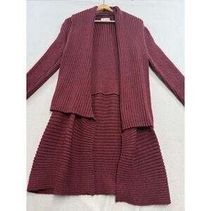 Genuine Peruvian Alpaca Blend Cardigan Large Open Front Long Sleeve Deep Red